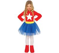 NET TOYS Costume Cool de Super Girl pour Fille - Rouge-Bleu 3-4 Ans, 95-100 cm - Déguisement Exceptionnel pour Enfant Super-héros héroïne - Idéal pour Carnaval des Enfants & Mardi Gras