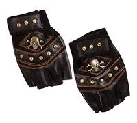 NET TOYS Gants de Pirate tête de Mort moufles de Motard Mitaines (Simili) Cuir Gothiques Rocker gantelets cloutés Biker Gants Pirate Corsaire déguisement déguisement de Carnaval Accessoires