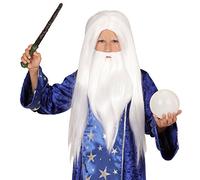 NET TOYS Perruque à Poil Long avec Barbe pour Enfants | Perruque de Sorcier pour Les Enfants | Perruque Magicien pour garçons | Perruque Gandalf avec Barbe