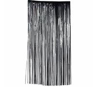 NET TOYS Rideau à Fils Noir Voilage à Franges Brillant 100 x 200 cm Voile Scintillant pour Halloween Rideau lamelles Noirs Accessoire décoratif fête à thème décoration Halloween
