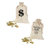 NET TOYS Sac d'argent de Voleur de Banque Voleur Sac Argent 30 X 48 cm Signe Dollar Sac de Toile Cambrioleur Sac d'argent Wild West Sac Banque Cowboy Déguisement Accessoire