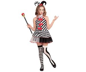 NET TOYS Superbe Costume d'arlequin pour Fille - 135-140 cm, 8-10 Ans - Joli déguisement Enfant Pierrot Robe avec Chapeau - Le Point Fort de la fête costumée & du Carnaval des Enfants