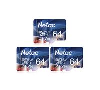 Netac 3 Paquets 64Go Carte Mémoire Micro SDHC A1, U3, UHS-I，C10, V30 Vitesse Jusqu'à 100/30 Mo/Sec (R/W) pour Smartphone, Appareil Photo, Switch, Gopro, Tablette，Drones
