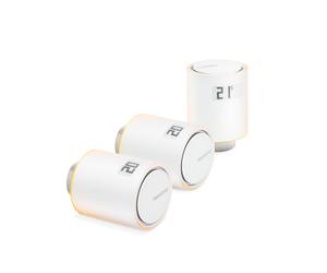 Netatmo NBU-NAV-EU : Kit de 3 vannes thermostatiques intelligentes connectées WiFi 2400MHz, 5-30°C, compatible Apple HomeKit, Amazon Alexa, Google Assistant. Écran, support Android/iOS.