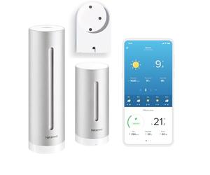 Netatmo Station Météo Intérieur Extérieur Connectée sans Fil avec Support Mural, Thermomètre, Hygromètre, Baromètre, Sonomètre, Qualité de l'air - Compatible Alexa, Apple et Google Home, NWS01-AMZ