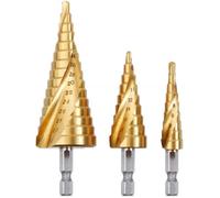 NetBoat 3PCS Foret Fraise Meche Etage, HSS Inox Metal, 4-12/20/32mm, Triangle Conique Titane, avec Tige Hexagone