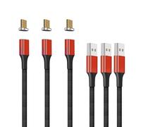 NetDot Gen10 Micro USB Câble de Charge Rrapide Magnétique en Nylon Tressé avec Del Latérale Compatible avec Périphérique Android(1.5m / 3 Pack Rouge)