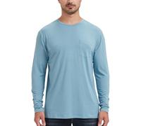 netdraw T-shirt à poche en viscose de bambou ultra doux pour homme, coupe classique, léger et rafraîchissant à manches courtes, Manches longues bleu fumé, Taille M