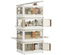 NETEL Boite Rangement Plastique, 32L 4 unité Boite de Rangement avec Couvercles, Bac de Rangement Transparente，Pliable Caisse Rangement, Boite Rangement Empilable à Roulettes, 5 Côtés Ouvrables