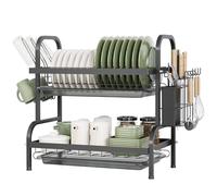 NETEL Égouttoir à 2 Niveaux, Égouttoir à Vaisselle avec égouttoirs Support de Planche à découper Support de Couverts Support de gobelets Panier à Vaisselle, Noir