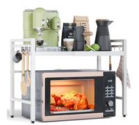 NETEL Etagere Micro Onde Cuisine Rangement Extensible, Support pour Micro-Ondes à 2 Niveaux, étagère Plan Travail pour Microwave, Support pour Four, Microwave Oven Storage Rack avec 8 Crochets, Blanc