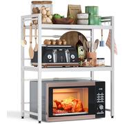 NETEL Etagere Micro Onde Cuisine Rangement Extensible, Support pour Micro-Ondes à 3 Niveaux, étagère Plan Travail pour Microwave, Support pour Four, Microwave Oven Storage Rack avec 8 Crochets, Blanc