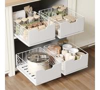 NETEL Lot de 4 Tiroir coulissant cuisine Métal,panier coulissant pour placard avec adhésif,Convient pour les cuisines, les salles de bains, etc,40 Profondeur x 30 Largeur x 17.5 Hauteur cm,Blanc