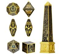 Neteru - Jeu de dés DND polyédriques en métal sur le thème des dieux égyptiens - Jeu de 7 dés RPG pour Donjons et Dragons, cadeau à collectionner - D20 D12 D10 D00 D8 D6 D4 (doré)
