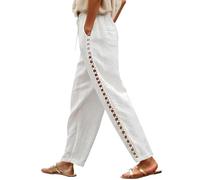Neteson Pantalon 7/8 Été Femme Gaze de Coton Décontracté Pantalons Taille Haute à Élastique Léger Pantalon de Plage avec Poches