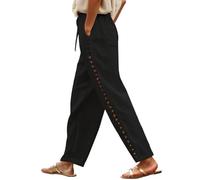 Neteson Pantalon 7/8 Été Femme Gaze de Coton Décontracté Pantalons Taille Haute à Élastique Léger Pantalon de Plage avec Poches