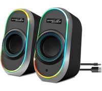 NETG-- Fanatic 500, Enceinte Pc Gaming, Connexion Bluetooth & Filaire (Prise Jack 3,5 Mm, Usb), Télécommande Intégrée, Rétroéclairage Rgb, Format Compact, Haut Parleur Stereo Puissant, Noir