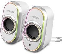 NETG-- Fanatic 500, Enceinte Pc Gaming, Connexion Bluetooth, Filaire (Prise Jack 3,5 Mm, Usb), Télécommande Intégrée, Rétroéclairage Rgb, Format Compact, Haut Parleur Stereo Puissant, Blanc