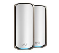 NETGEAR Orbi, Système Mesh WiFi 7(RBE972), 2-Pack, Jusqu'à 27 Gbps, Couvre jusqu'à 440 m² et 200 appareils, Ports Ethernet 10G, Quad-Band BE27000, Compatible murs épais et toutes Box internet,Blanc
