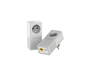 NETGEAR PLP1000-100FRS Kit de 2 Adaptateurs CPL 1000 Mbit/s Gigabit Ethernet, HomePlug AV, Prise intégrée, Chiffrement Push-and-Secure, Blanc