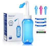Neti Pot Sinus Kit de rinçage nasal avec 100 sachets de sel nasal Nettoyant de nez Rinçage sous pression Irrigation nasale pour adulte et enfant Sans BPA 300 ml avec thermomètre autocollant (bleu