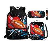 NETILGEN Ensemble sac à dos 4 pièces pour la rentrée scolaire avec sac à déjeuner, trousse à crayons, porte-clés, cadeau pour enfants, adolescents, étudiants, Splash-ink Rugby, Taille unique, Sacs à