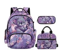 NETILGEN Ensemble sac à dos d'école pour enfants avec boîte à déjeuner isotherme et trousse à crayons 3 en 1, koala, L, Décontracté