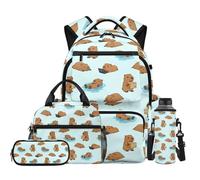 NETILGEN Ensemble sac à dos d'école pour enfants avec plusieurs poches, sac à déjeuner, trousse à crayons et manchon pour bouteille pour garçons et filles, Black Moon., L, Décontracté