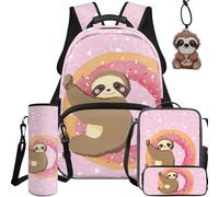 NETILGEN Ensemble sac à dos d'école pour garçons et filles avec boîte à déjeuner, trousse à crayons, pochette pour bouteille et porte-clés, Donuts paresseux, L, Décontracté
