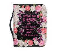 NETILGEN Étui de protection en cuir PU avec poignée pour femme et fille, Fleur rose papillon, 2XL-22.9x30.5 cm