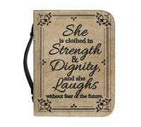 NETILGEN Étui de protection en cuir synthétique avec fermeture éclair et poignée « She is Clothed in Strength & Dignity and She Laughs Without Fear of The Future » pour homme et femme