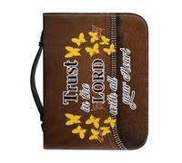 NETILGEN Grande housse de bible en cuir synthétique pour femmes, hommes, filles, housse de transport pour livres, sac d'église, cadeaux chrétiens, Papillon Vintage Trust in the Lord With All Your