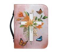 NETILGEN Grande housse de bible en cuir synthétique pour femmes, hommes, filles, housse de transport pour livres, sac d'église, cadeaux chrétiens, Croix Papillon Fleur, 2XL-22.9x30.5 cm