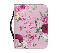 NETILGEN Grande housse de bible en cuir synthétique pour femmes, hommes, filles, housse de transport pour livres, sac d'église, cadeaux chrétiens, Rose Be Strong and Let Your Heart Take Courage, L