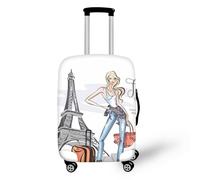 NETILGEN Housse de bagage de voyage Housse de valise Housses de roues Protecteur de bagages d'épaisseur élastique avec fermeture éclair en bas, Tour Eiffel, S(18"-21")
