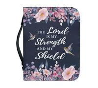 NETILGEN Housse de bible en cuir pour femme avec poche zippée « The Lord is My Strength and My Shield » pour l'église, l'école, les voyages