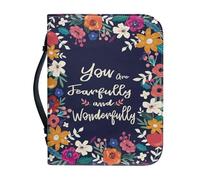 NETILGEN Housse de bible en cuir pour femme « You are Fearfully and Wonderfully Bible » pour l'église, l'école, les voyages, sac à main portable avec poche zippée