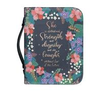 NETILGEN Housse de bible en cuir pour homme et femme avec poignée et étui de transport « She is Clothed in Strength & Dignity and She Laughs Without Fear of The Future »