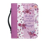 NETILGEN Housse de bible en cuir synthétique pour femme avec fermeture éclair et inscription « Be Strong and Let Your Heart Take Courage »
