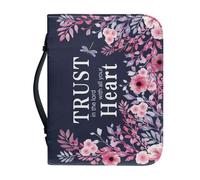 NETILGEN Housse de bible en cuir synthétique pour femmes et filles, sac d'église avec poignée et fermeture éclair, résistant aux taches - Faites confiance au Seigneur avec tout votre cœur et fleur