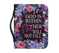 NETILGEN Housse de bible en cuir synthétique pour homme et femme avec inscription « God is Within Her She Will Not Fall » - Grande capacité - Pour livres, stylos, église, cadeaux chrétiens