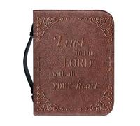 NETILGEN Housse de bible en cuir synthétique pour homme et femme - Rétro « Trust in The Lord with All Your Heart » - Grande capacité - Convient pour livres, stylos, église, cadeaux chrétiens