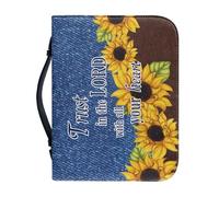 NETILGEN Housse de bible en denim avec poignée et fermeture éclair en cuir synthétique Motif tournesol Trust in The Lord with All Your Heart