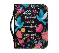 NETILGEN Housse de bible pour femme en cuir synthétique avec fermeture éclair - Cadeau idéal pour adolescentes et filles - Inscription « Be Strong and Let Your Heart Take Courage » - Motif colibri