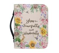 NETILGEN Housse de bible pour homme et femme avec fermeture éclair et poignée de transport Motif floral You are Fearfully and Wonderfully Christian