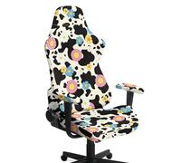 NETILGEN Housse de chaise de bureau pivotante avec accoudoirs - Motif vache marguerite - Lavable en machine - Ergonomique
