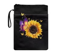 NETILGEN Housse de protection pour livres avec fermeture éclair et poche Motif tournesol et papillons roses