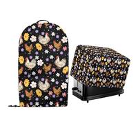 NETILGEN Lot de 2 housses anti-poussière pour appareils de cuisine, support de comptoir, mixeur et grille-pain matelassé, étui de protection contre la poussière, motif coq de dessin animé floral