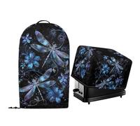 NETILGEN Lot de 2 housses de protection matelassées pour comptoir de cuisine et grille-pain avec cordon de serrage à l'ourlet - Imprimé floral bleu libellule