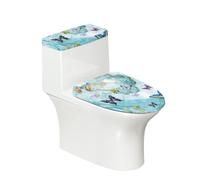 NETILGEN Lot de 2 housses de protection pour abattant de WC - Lavables en machine - Extensibles - Compatibles avec la plupart des réservoirs et couvercles standard - Marbre bleu papillon - Taille
